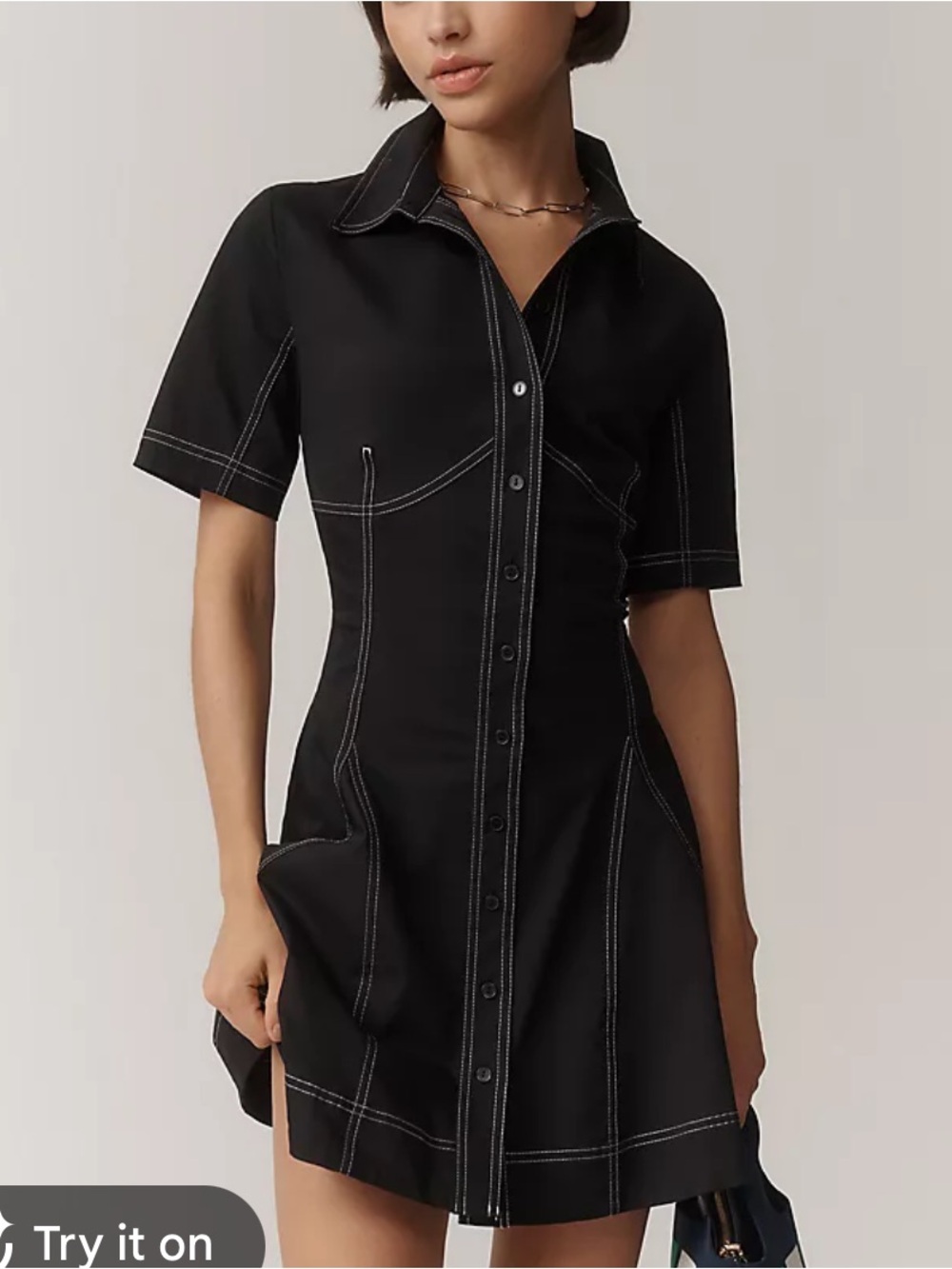 Anthropologie Exquise Contrast Stitch Mini Dress Size S Petite Black White NWT